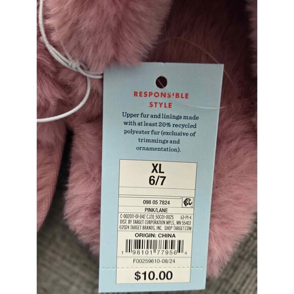 BRAND NEW WITH TAGS Girls Metallic Pink Faux Fur Slippers – Cozy Indoor Shoes - Picture 4 of 4